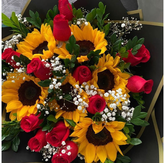 Ramo 40 rosas + 8 girasoles