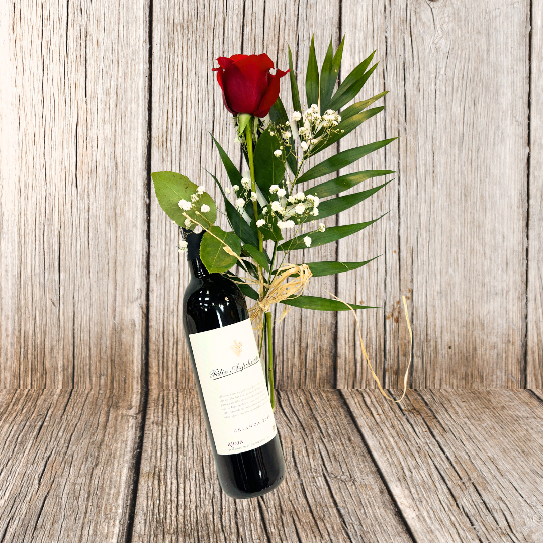 Pack Romance | Rosa roja unidad + Vino