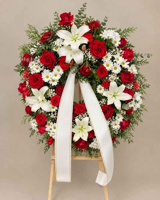 Corona Funeraria Rojo y Blanco