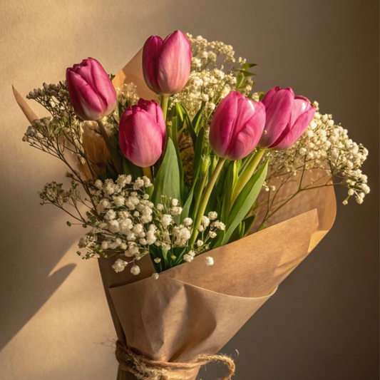 Ramo 5 tulipanes rosas